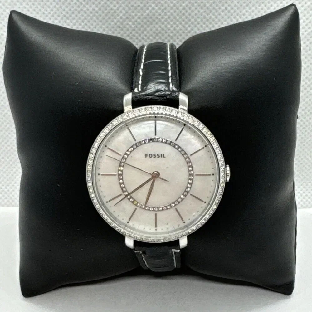 Fossil Jocelyn ES4451 Women Black Leather Analog Dial Quartz Wrist Watch JNA601